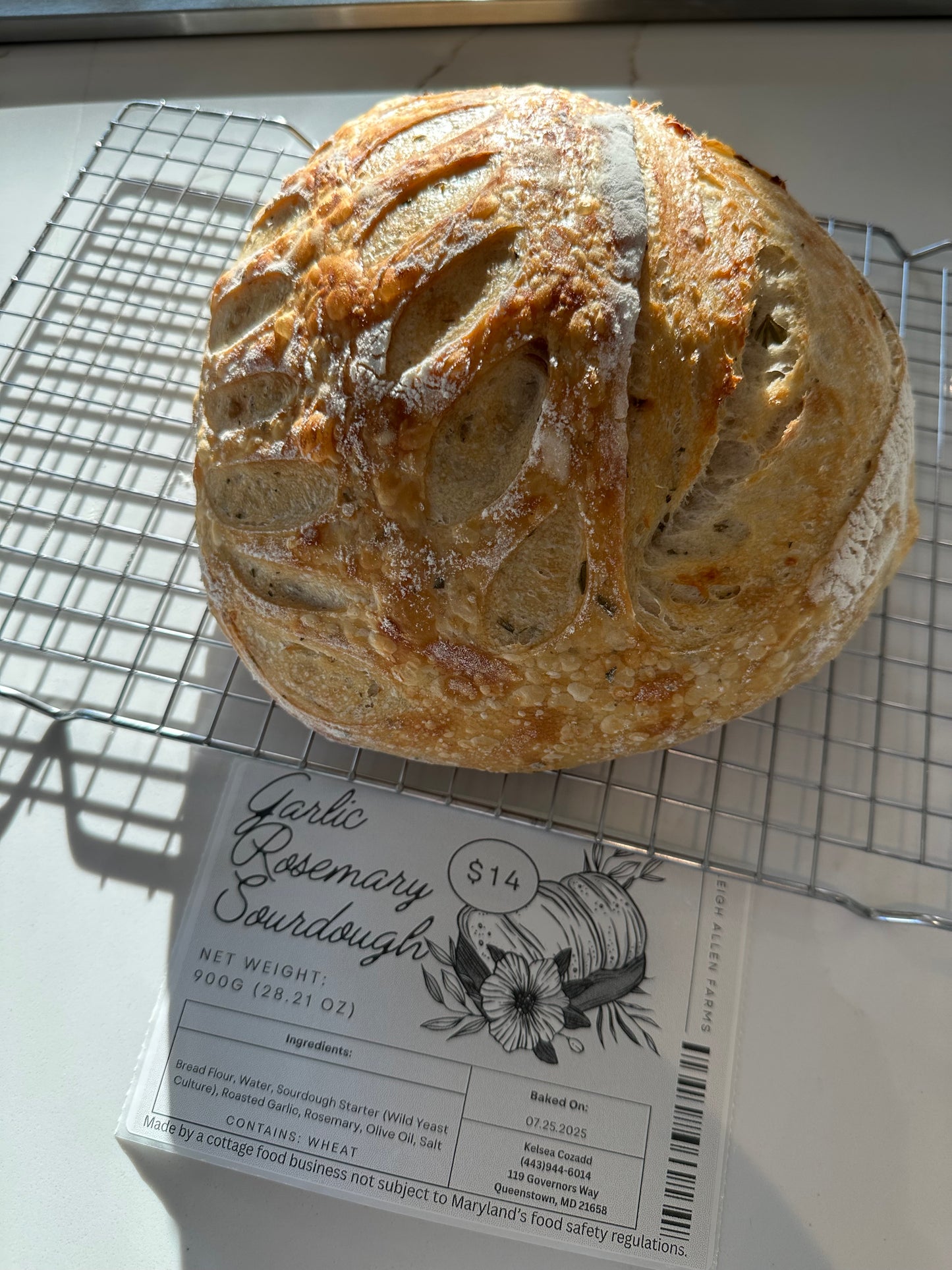 Pre-Order: Garlic Rosemary Sourdough Boule